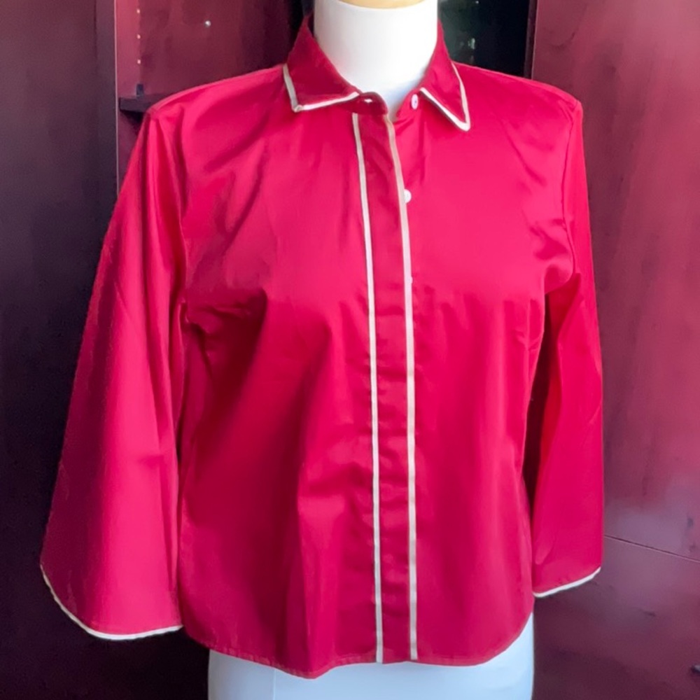 Women's M. Martin Bell Sleeve Button Down / Red + Gold / Size XS